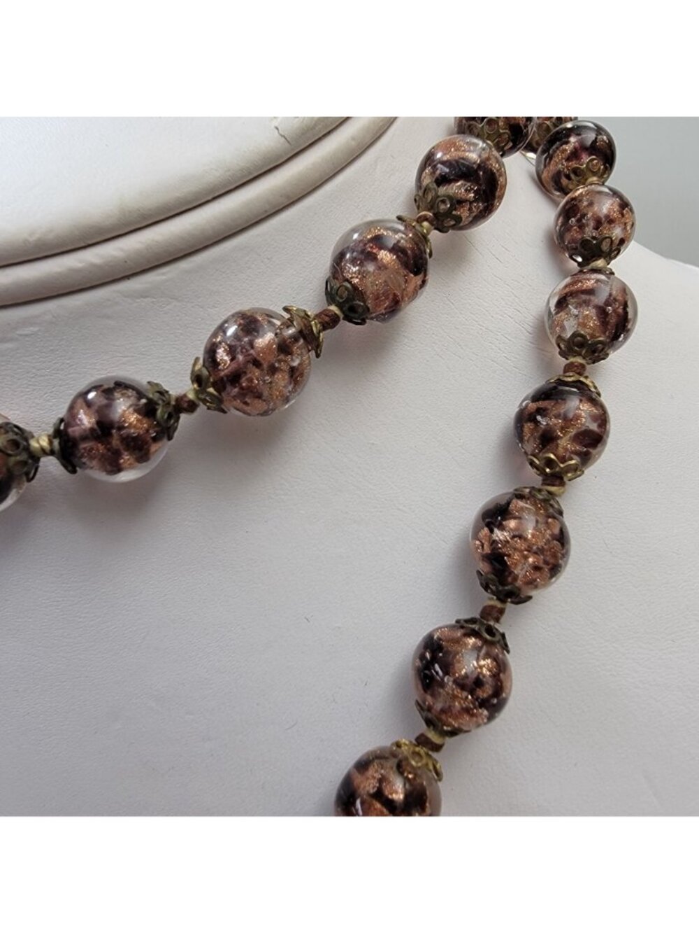 Vintage Murano Glass Black & Copper Aventurine Beaded Necklace - Picture 3 of 5